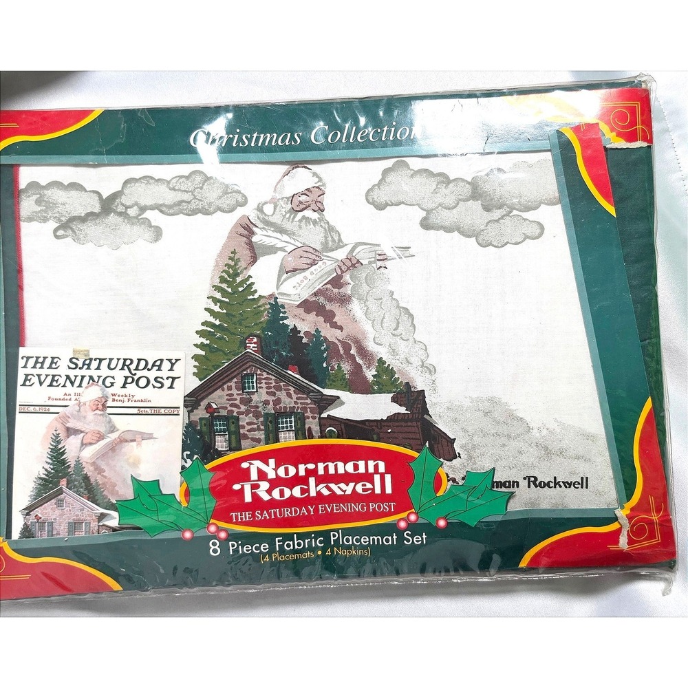 Vintage Norman Rockwell Saturday Evening Post Christmas Placemat Napkin Set 8pc